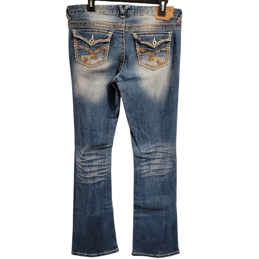 Y2K Amethyst Bleached Distressed Low Rise Boot Cut Denim Jeans - Picture 4 of 9